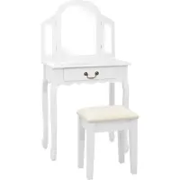 Syfax Tocador y taburete madera paulownia y MDF blanco 65x36x128 cm