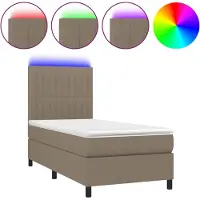 Syfax Cama box spring colchón y luces LED tela gris taupe 90x190 cm