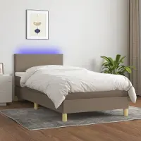 Prolenta Maison Exclusive: Base de cama con somier, colchón y luces LED, color taupe, 80 x 200 cm, tapizada en tela