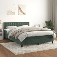 Prolenta Maison Exclusive: Base de cama con somier y colchón, color verde oscuro, 140x190 cm, tapizada en terciopelo