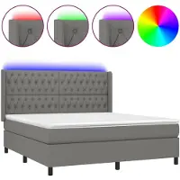 Syfax Cama box spring colchón y luces LED tela gris oscuro 180x200 cm