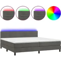 Syfax Cama box spring colchón y LED terciopelo gris oscuro 200x200 cm