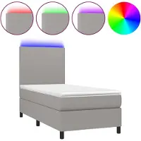 Syfax Cama box spring colchón y luces LED tela gris claro 90x190 cm