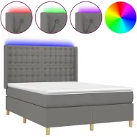 Syfax Cama box spring colchón y luces LED tela gris oscuro 140x190 cm