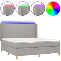 Syfax Cama box spring colchón y luces LED tela gris claro 160x200 cm