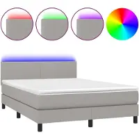 Syfax Cama box spring con colchón tela y LED gris claro 140x200 cm
