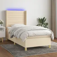 Prolenta Maison Exclusive: Base de cama con somier, colchón y luces LED, color crema, 100x200 cm, material: textil