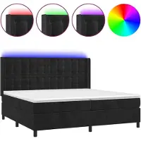 Syfax Cama box spring colchón y LED terciopelo negro 200x200 cm