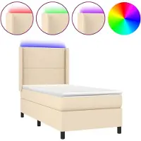 Syfax Cama box spring colchón y luces LED tela crema 100x200 cm