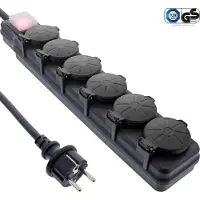 InLine Regleta de enchufes para exteriores , con 6 tomas de corriente con toma de tierra, grado de protección IP44, con interruptor, 3 metros
