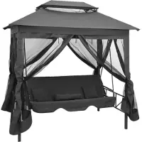 vidaXL Silla columpio de jardín con función de cama y toldo, 220 x 160 x 240 cm, acero