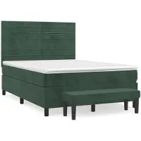 Syfax Cama box spring con colchón terciopelo verde oscuro 140x190 cm