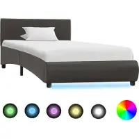 Syfax Estructura de cama con LED sin colchón cuero gris 90x200 cm