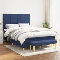 Prolenta Maison Exclusive: Base de cama con somier y colchón, color azul, 140x190 cm, tapizada en tela