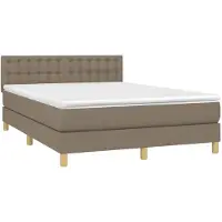 Syfax Cama box spring con colchón tela gris taupe 140x190 cm