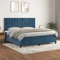 Prolenta Maison Exclusive: Base de cama con somier y colchón, color azul oscuro, 200x200 cm, tapizada en terciopelo