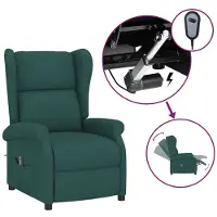 Syfax Sillón orejero reclinable eléctrico de tela verde oscuro