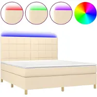 Syfax Cama box spring colchón y luces LED tela crema 180x200 cm