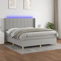 Prolenta Maison Exclusive - Base de cama con somier, colchón y luz LED, color gris claro, 160x200 cm, tejido
