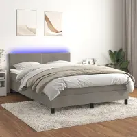 Prolenta Maison Exclusive: Base de cama con somier, colchón y luz LED, color gris claro, 140x200 cm, tapizada en terciopelo