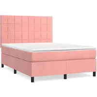 Syfax Cama box spring con colchón terciopelo rosa 140x200 cm
