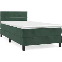 Syfax Cama box spring con colchón terciopelo verde oscuro 80x200 cm
