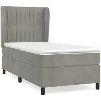 Syfax Cama box spring con colchón terciopelo gris claro 90x190 cm