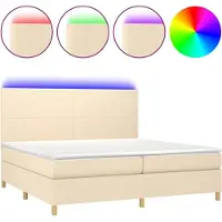 Syfax Cama box spring colchón y luces LED tela crema 200x200 cm