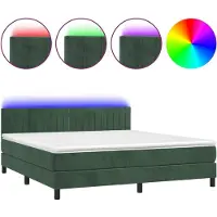Syfax Cama box spring colchón y LED terciopelo verde oscuro 180x200cm
