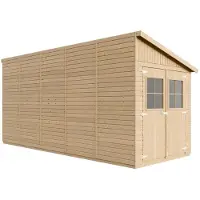 Timbela Caseta de jardín de madera (con pared lateral) - Almacén con ventanas - H244 x 216 x 514 cm / 10,2 m2. Caseta de madera con revestimiento tipo "shiplap" - Taller de jardín - M341A