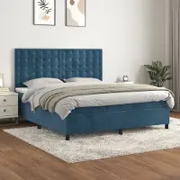 Prolenta Maison Exclusive: Base de cama con somier y colchón, color azul oscuro, 160x200 cm, tapizada en terciopelo