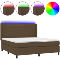 Syfax Cama box spring colchón luces LED tela marrón oscuro 180x200cm