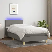 Prolenta Maison Exclusive: Base de cama con somier, colchón y luces LED, color gris oscuro, 100x200 cm, material: textil