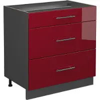 Vicco Mueble bajo de cocina Fame-Line Rojo Burdeos alto brillo 80 cm con 3 cajones, ET Antracita, Model 45504