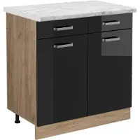 Vicco Mueble bajo de cocina R-Line Negro brillo intenso 80 cm ET Mármol, Model 45974