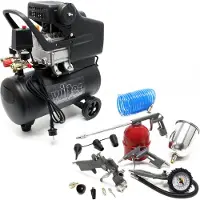 Wiltec Compresor de aire de 24 litros con juego de herramientas de 13 piezas para uso con aire comprimido: compresor de aire, pistola de aire, inflador de neumáticos y pistola pulverizadora