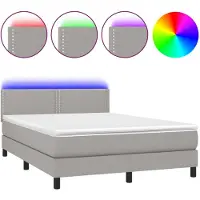 Syfax Cama box spring colchón y luces LED tela gris claro 140x200 cm