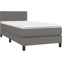 Syfax Cama box spring con colchón cuero sintético gris 100x200 cm