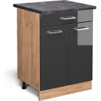 Vicco Mueble bajo de cocina R-Line Antracita alto brillo 60 cm con cajón, ET Antracita, Model 46969