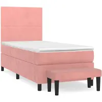 Syfax Cama box spring con colchón terciopelo rosa 100x200 cm