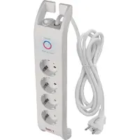 Emos Regleta de enchufes de 4 tomas con protección contra sobretensiones, cable de 2 metros con interruptor y indicador LED, 900 J, corriente de fuga 15000 A, modelo P54212