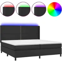 Syfax Cama box spring colchón y LED cuero sintético negro 200x200 cm