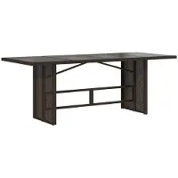 Syfax Mesa de jardín superficie vidrio ratán PE marrón 190x80x75 cm