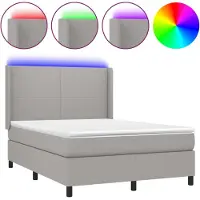 Syfax Cama box spring colchón y luces LED tela gris claro 140x190 cm