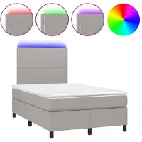 Syfax Cama box spring con colchón tela y LED gris claro 120x200 cm