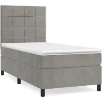 Syfax Cama box spring con colchón terciopelo gris claro 80x200 cm