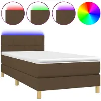 Syfax Cama box spring con colchón LED tela marrón oscuro 90x190 cm