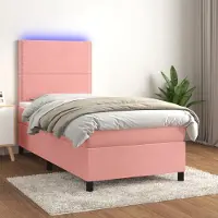 Prolenta Maison Exclusive: Base de cama con somier, colchón y luces LED, color rosa, 100x200 cm, tapizada en terciopelo