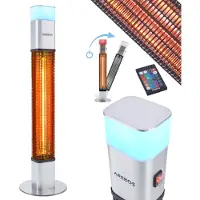 Arebos Calentador de pie de 1500W con luz LED y mando a distancia, color plateado
