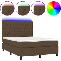 Syfax Cama box spring colchón luces LED tela marrón oscuro 140x190 cm
